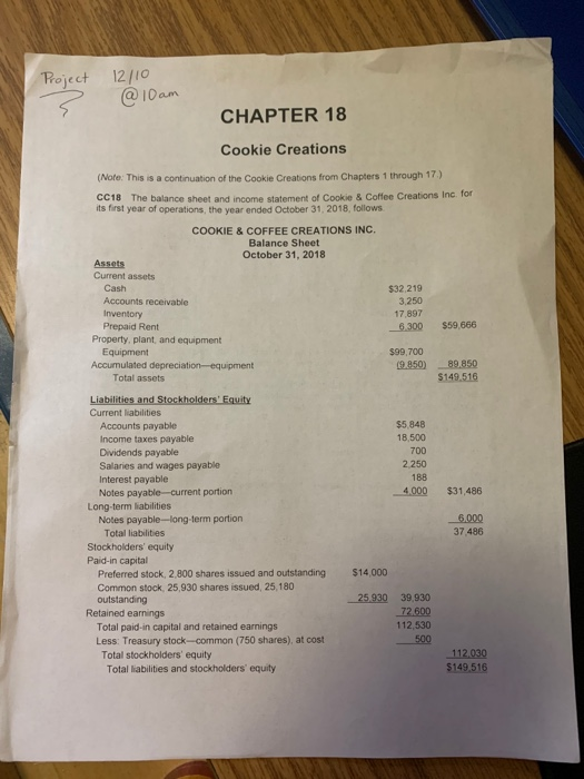  Project 2 12/10 @10 am CHAPTER 18 Cookie Creations (Note: This