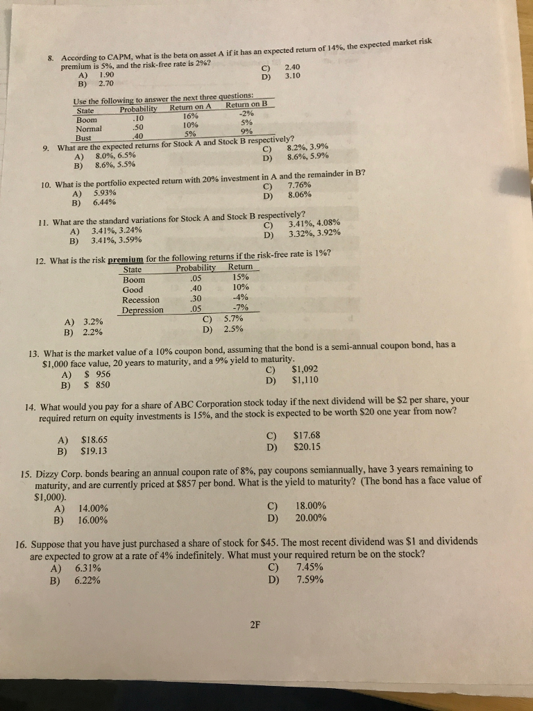 Homework Assignment III BUS 230 Principles of Finance (1.5 points each |