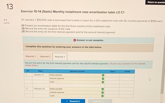 (Static) Monthly installment note amortization table LO C1 05 points On January