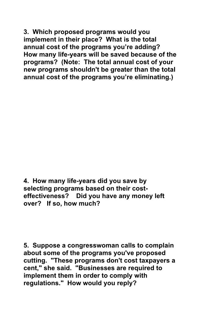 3. Which proposed programs would you implement in their place? What