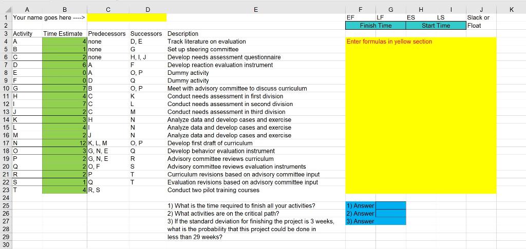 0 4 A D F H J L 1 Activity Time Estimate
