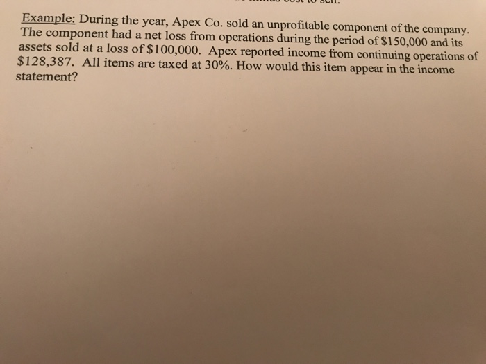  Example: During the year, Apex Co. sold an unprofitable component of