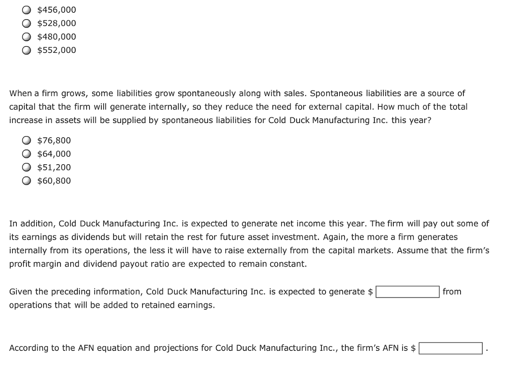 has the following end-of-year balance sheet: Cold Duck Manufacturing Inc. Balance Sheet