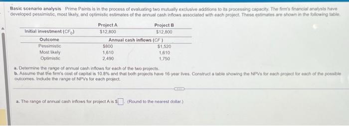answer all parts please Basic scenario analysis. Prime Paints is in