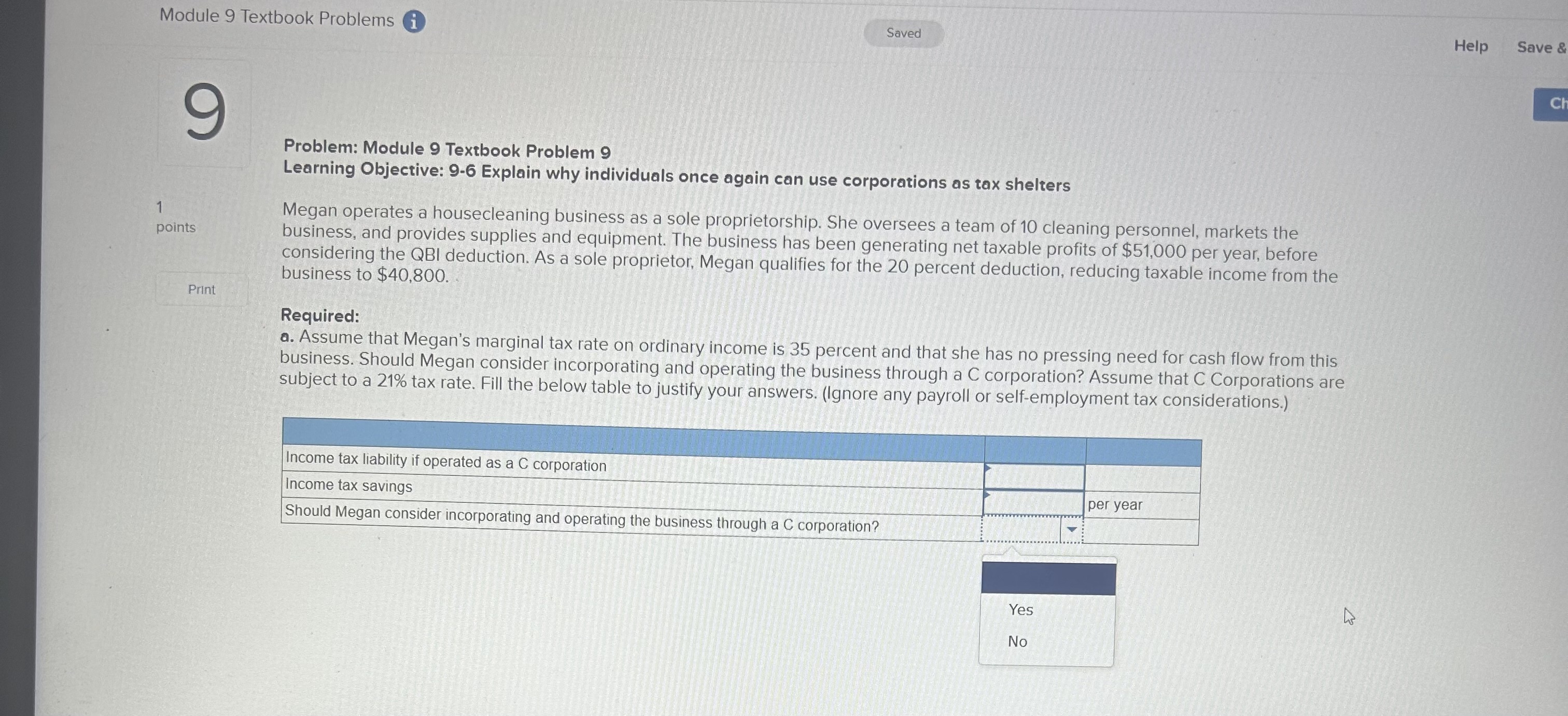  Problem: Module 9 Textbook Problem 9 Learning Objective: 9-6 Explain why