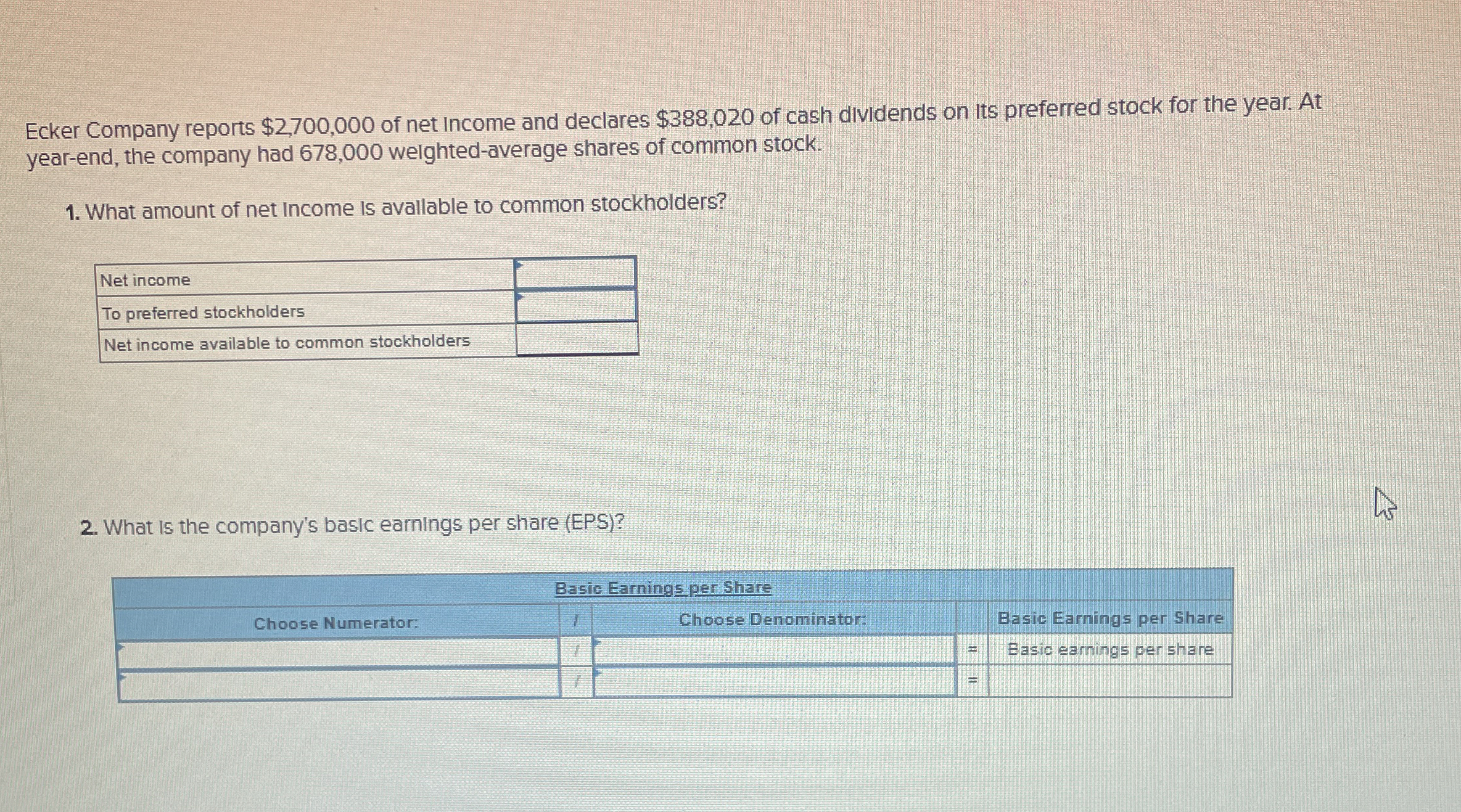  Ecker Company reports $2,700,000 of net income and declares $388,020 of