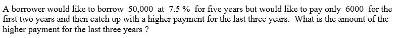 A borrower would like to borrow 50,000 at 7.5 % for