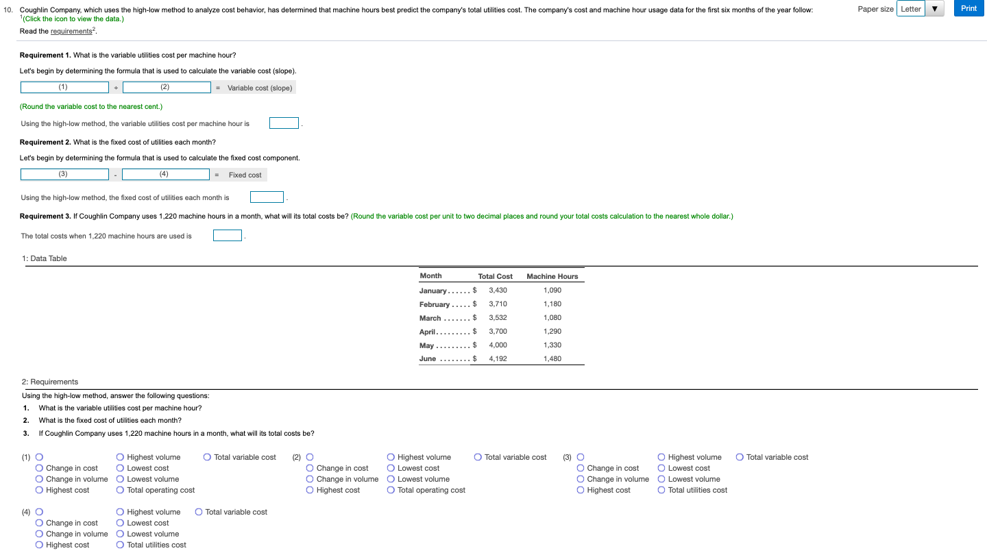 Answer all for thumbs up (Round the variable cost to the nearest