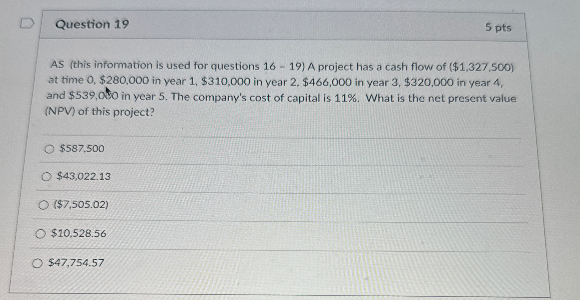  Question 19 5 pts AS (this information is used for questions