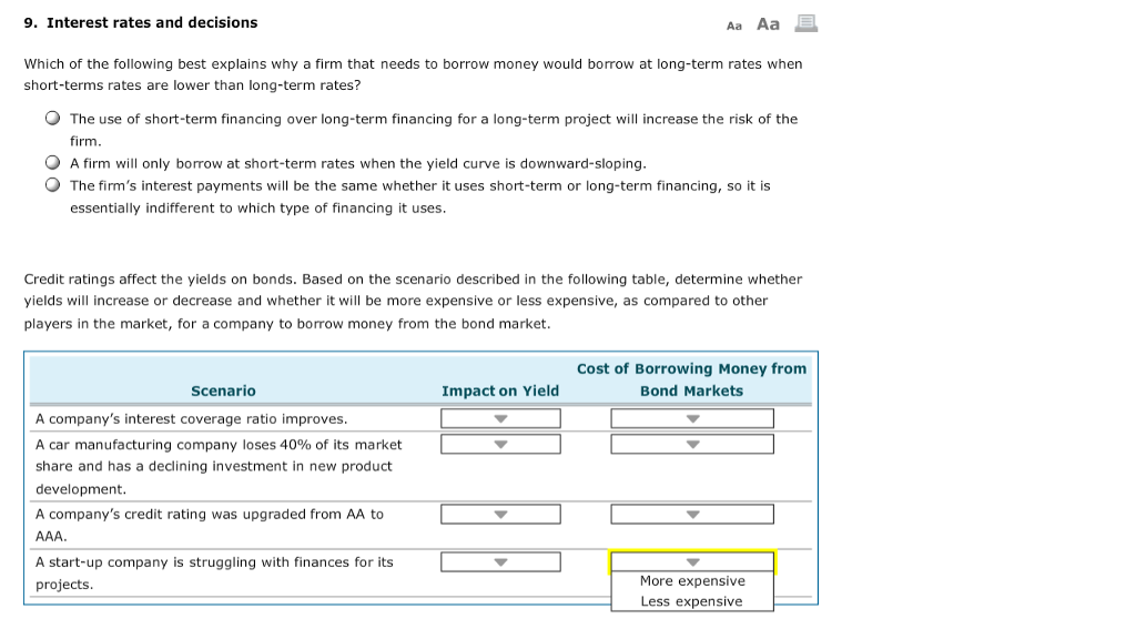 The options for each drop-down question is either increase/decrease for the
