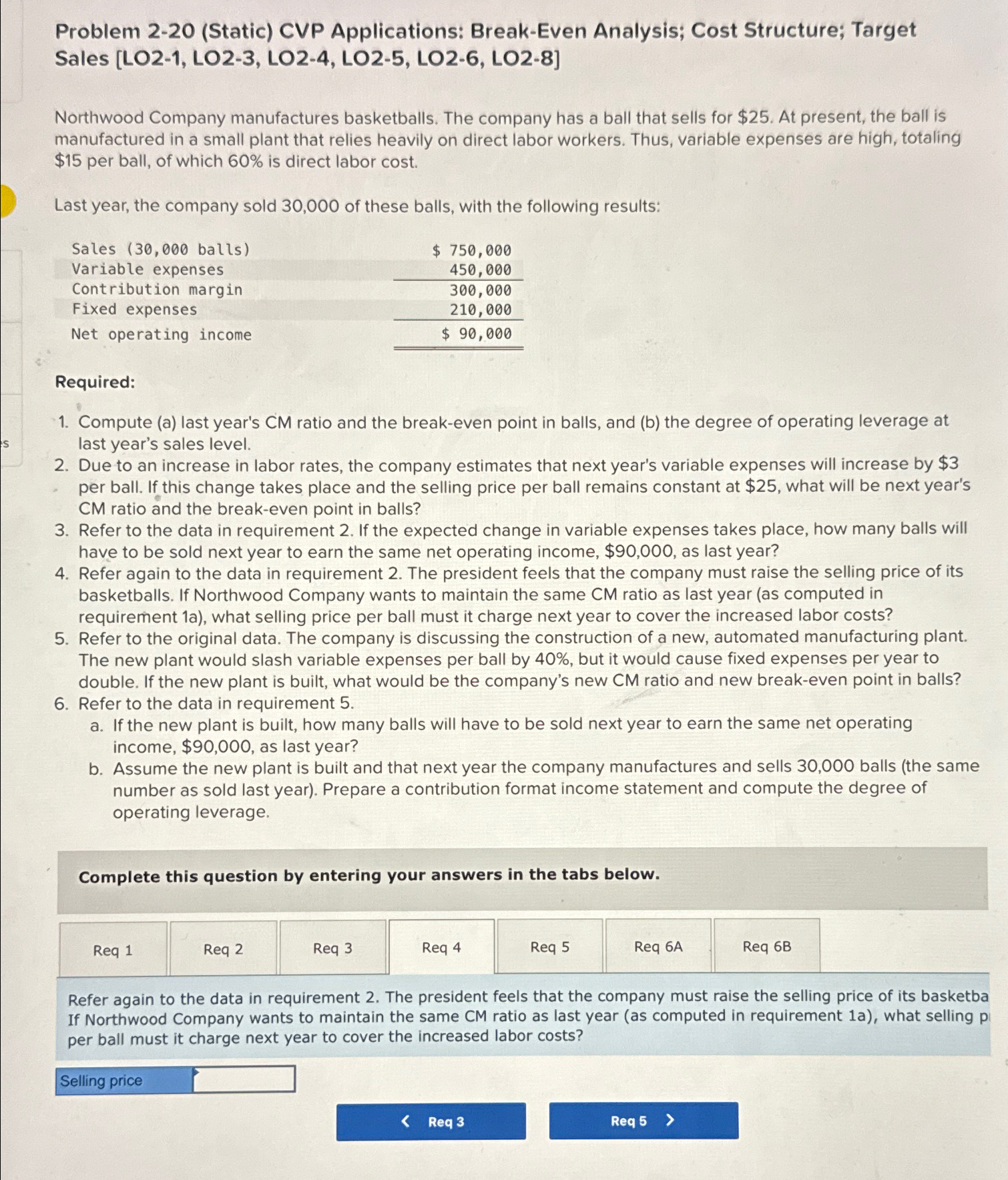  Problem 2-20(Static) CVP Applications: Break-Even Analysis; Cost Structure; Target Sales [LO2-1,