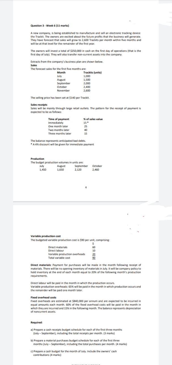  Question 3. Week 6 (11 marks) ( A new company, is