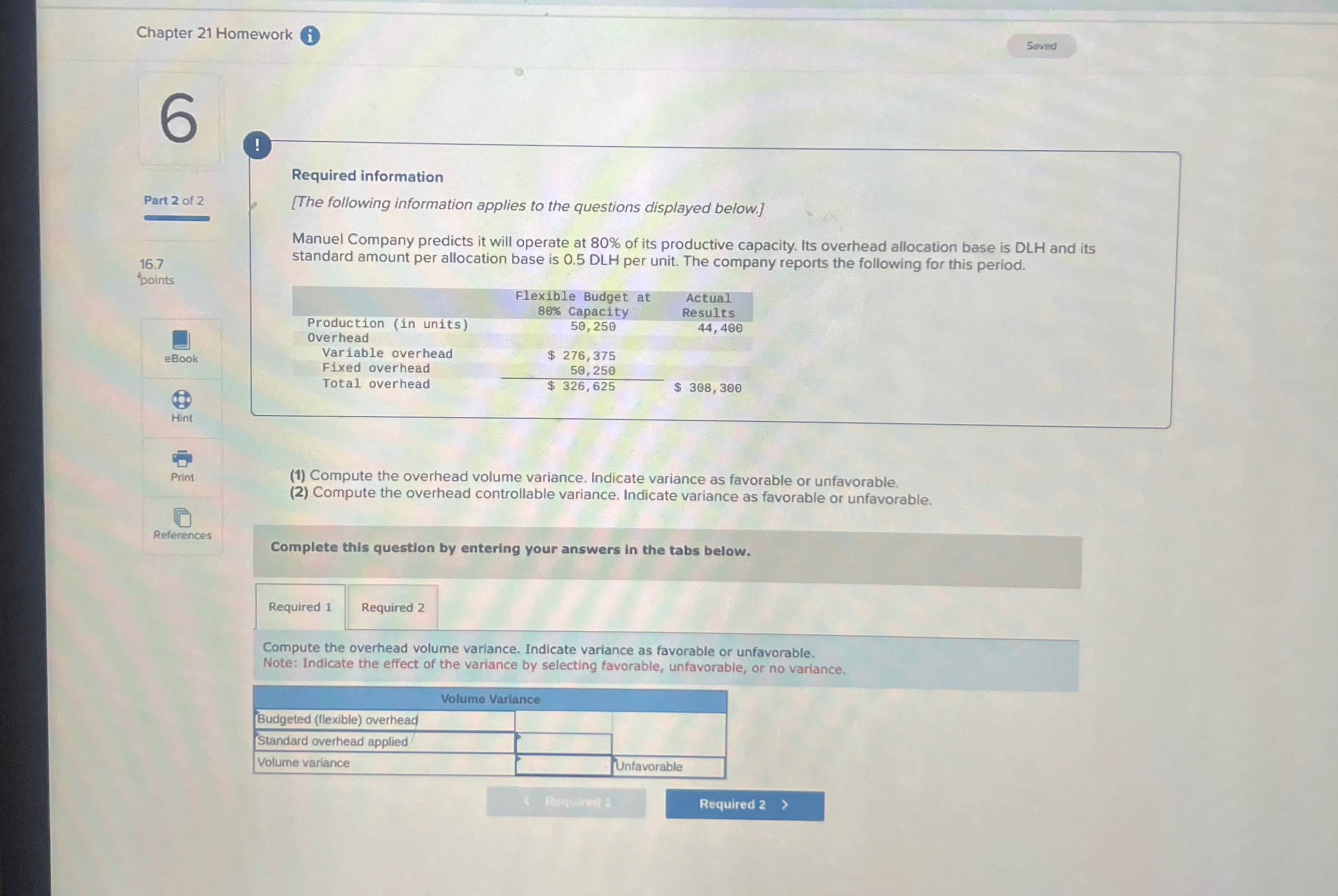  Chapter 21 Homework (i ! Required information Part 2 of 2
