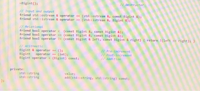 file like string.cpp file that I attached below. The Bigint class represents