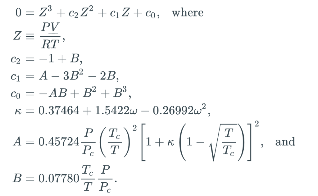 pressure of a pure liquid substance using a real-gas equation of state.