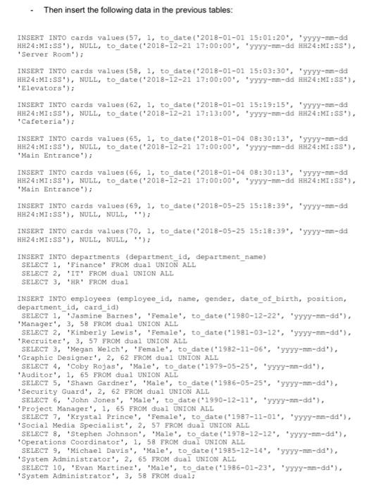 CREATE TABLE cards ( card_id number (10) primary key NOT NULL, status