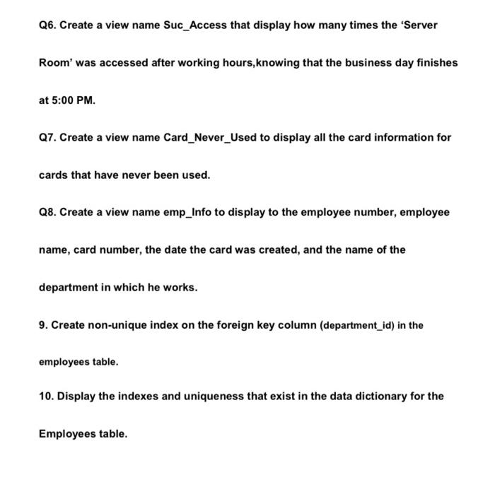 NULL 2. CREATE TABLE departments department_id number (10) primary key NOT NULL,