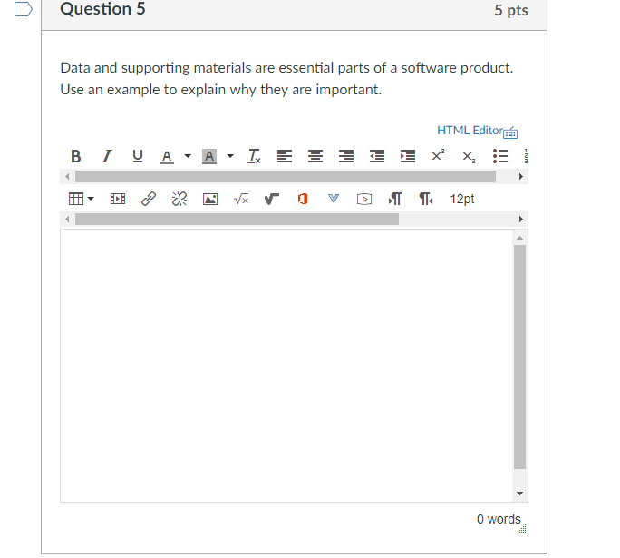  DQuestion 5 5 pts Data and supporting materials are essential parts