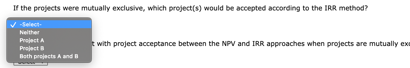 Both projects' after-tax cash flows are shown on the time line below.