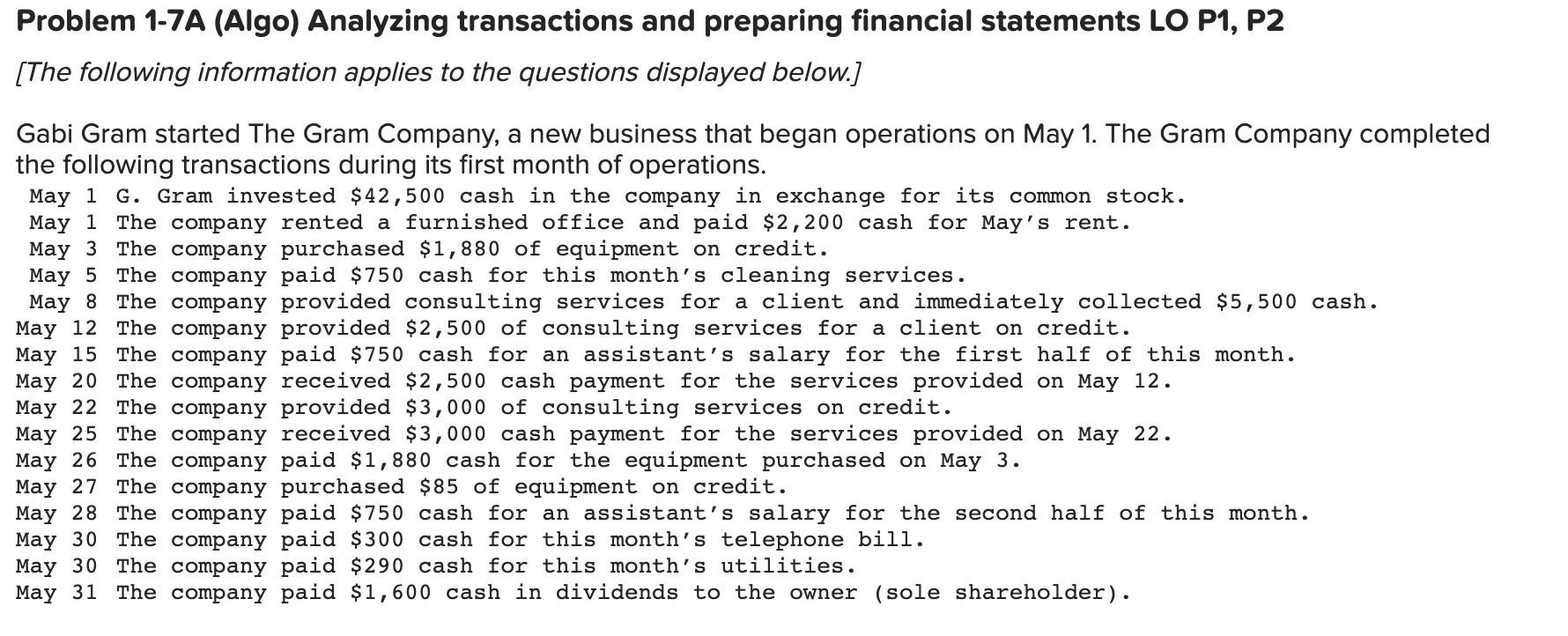 P2 [The following information applies to the questions displayed below.] Gabi Gram