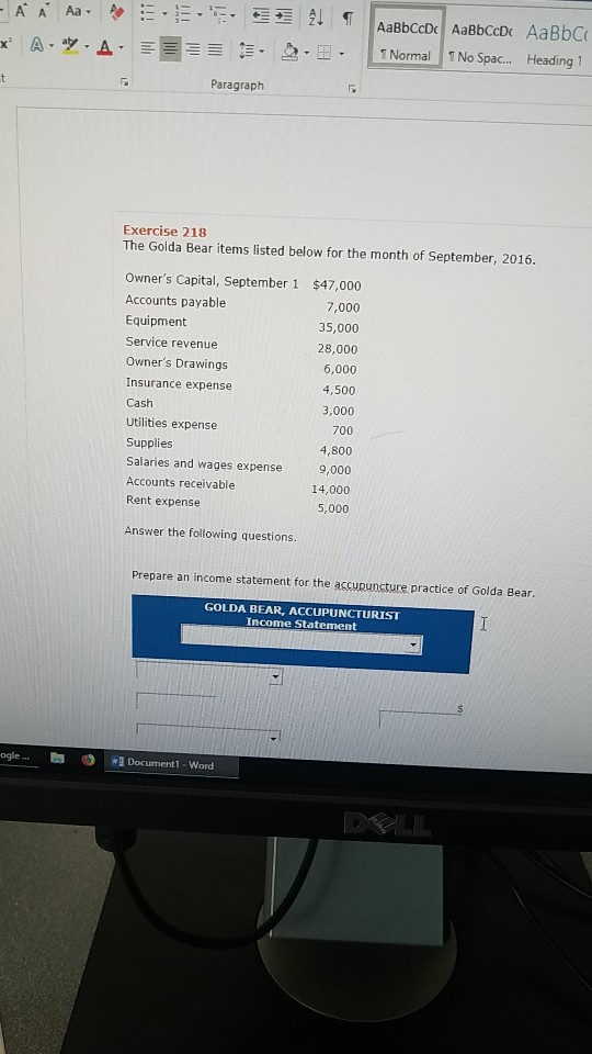  Paragraph Exercise 218 The Golda Bear items listed below for the