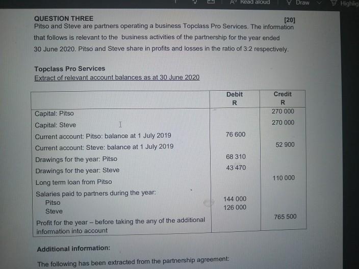 Please assist with this question A Read aloud Draw Highlig QUESTION