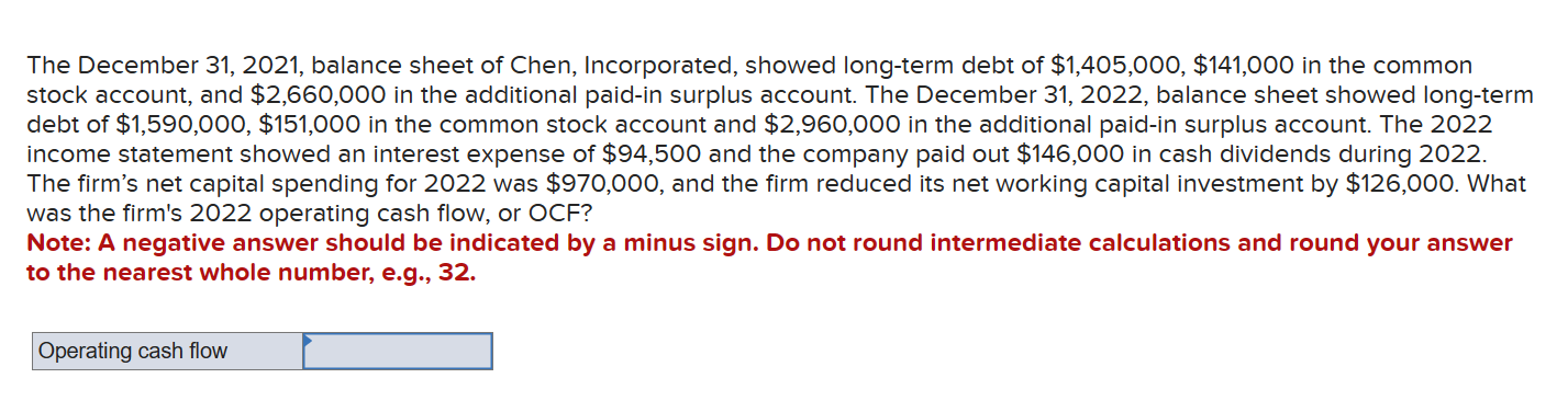  The December 31,2021, balance sheet of Chen, Incorporated, showed long-term debt