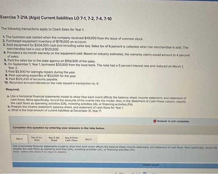 please answer whole question. IT IS A 5 PART QUESTION. Exercise 7-21A