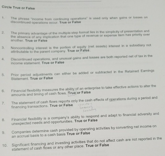 please help with all Circle True or False 1. The phrase