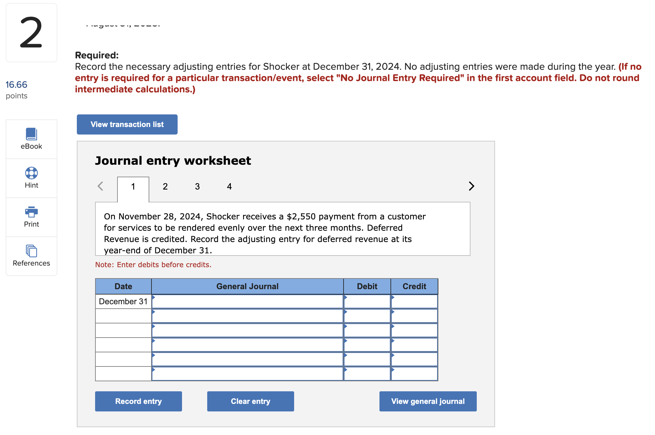 November 28, 2024, Shocker receives a $2,550 payment from a customer for