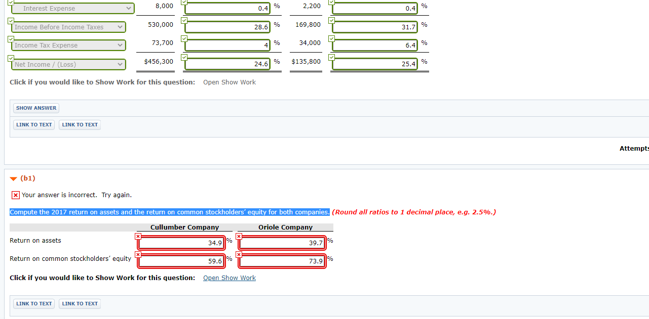 Cullumber Company and Oriole Company, two competitors. All balance sheet data are