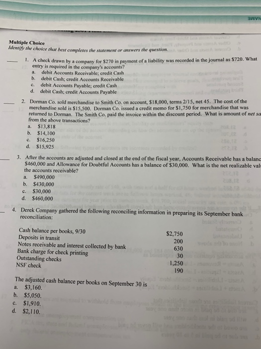 Multiple Choice Identify the choice that best completes the statement or