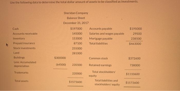  Use the following data to determine the total dollar amount of