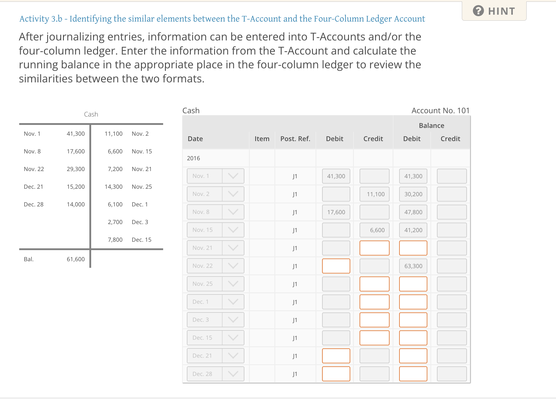  Activity 3.b - Identifying the similar elements between the T-Account and