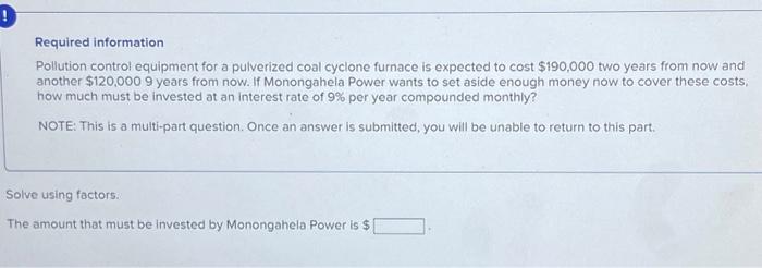  Required information Pollution control equipment for a pulverized coal cyclone furnace