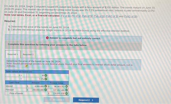  On June 30,2024 , Single Computers issued 4% stated rate bonds