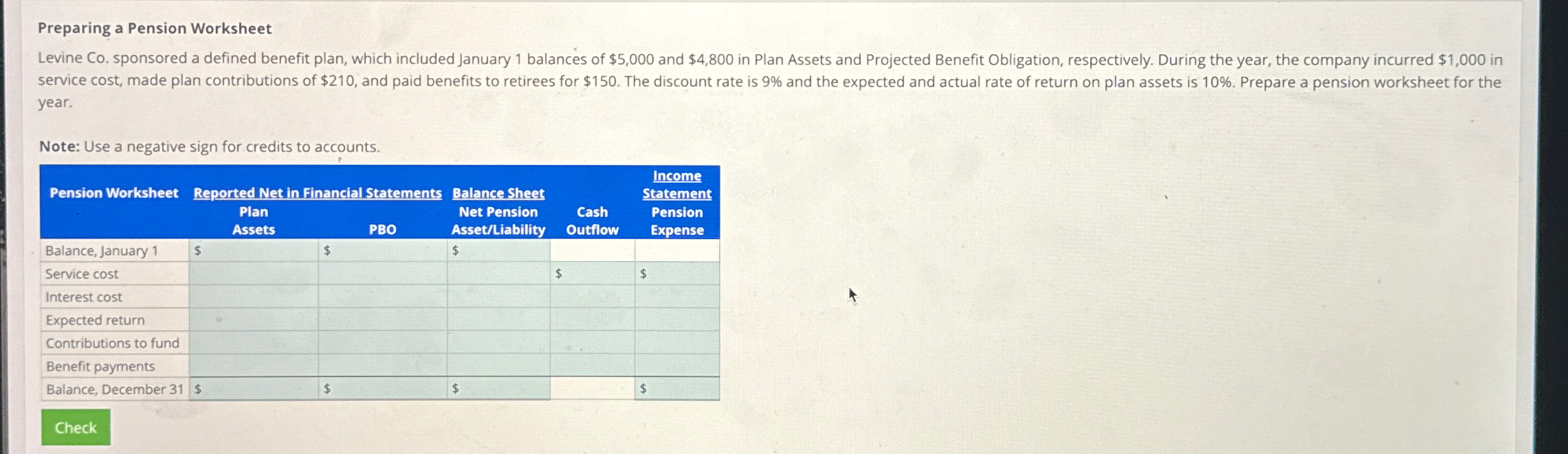  Preparing a Pension Worksheet year. Note: Use a negative sign for