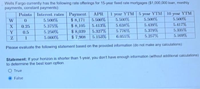  payments, constant poyments) Pioase evaluate the following statement based on the