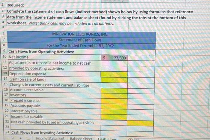 using formulas that reference 3 data from the income statement and balance