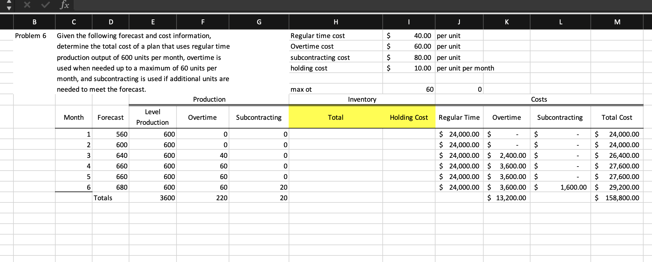 Please solve using excel along with formulas Given the following forecast and