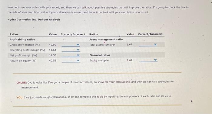 strategies that will improve the ratios. I'm golng to check the box