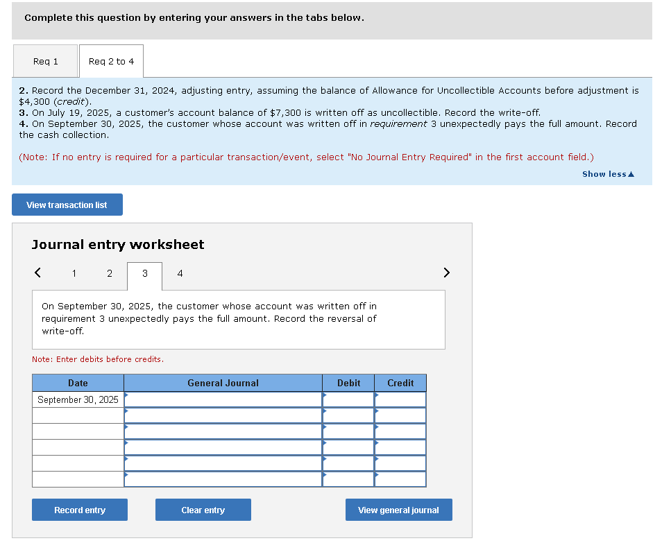 December 31,2024 , is provided below. Required: 1. Calculate the allowance for