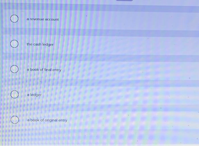 a revenue account O the cash ledger a book of final entry