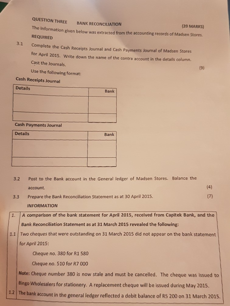  QUESTION THREE The information given below was extracted from the accounting