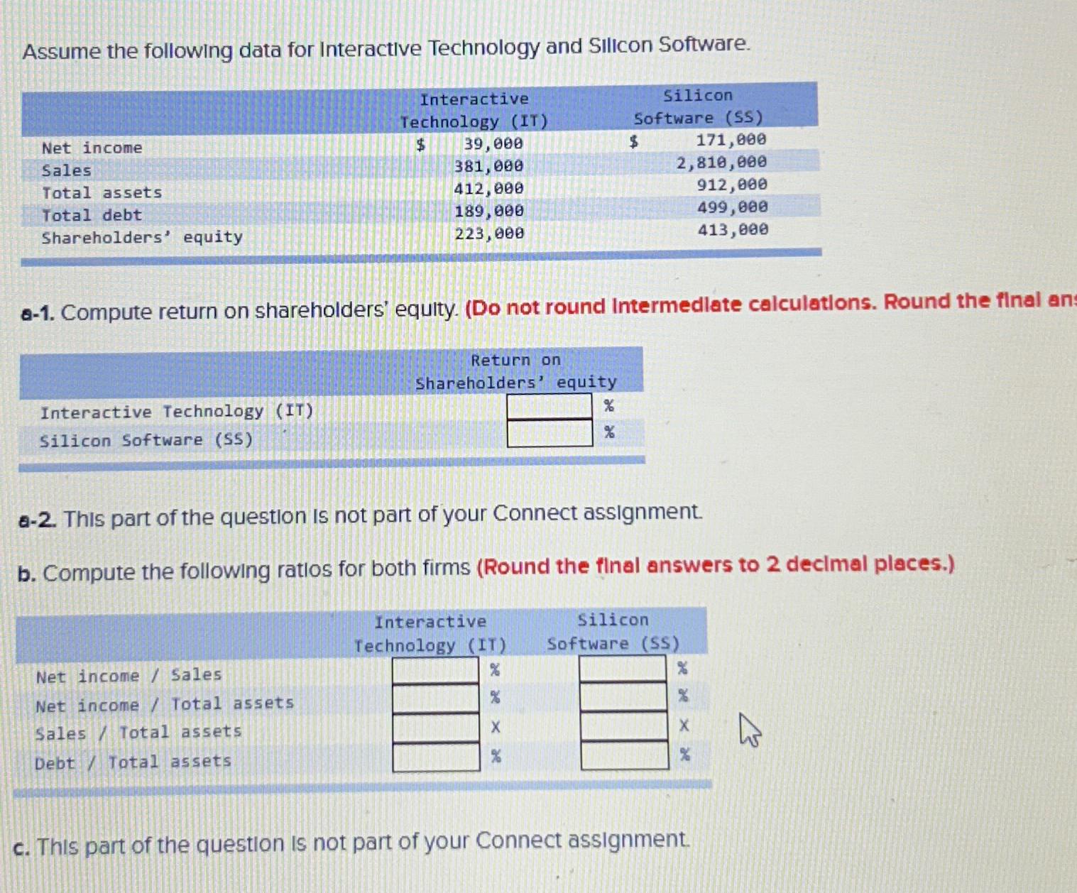  Assume the following data for Interactive Technology and Silicon Software. \table[[Net