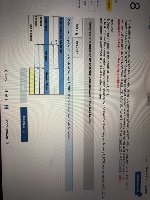  Help Save &Exit Submit Check my work 8 The Bradford Company