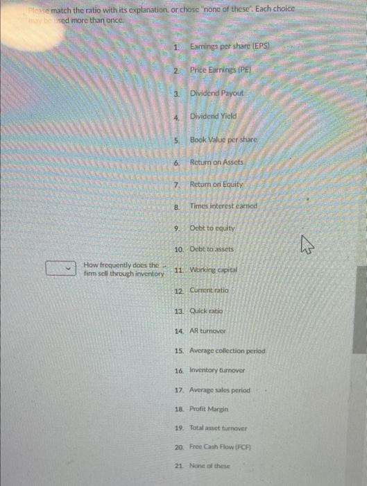  Please match the ratio with its explanation or chose "none of
