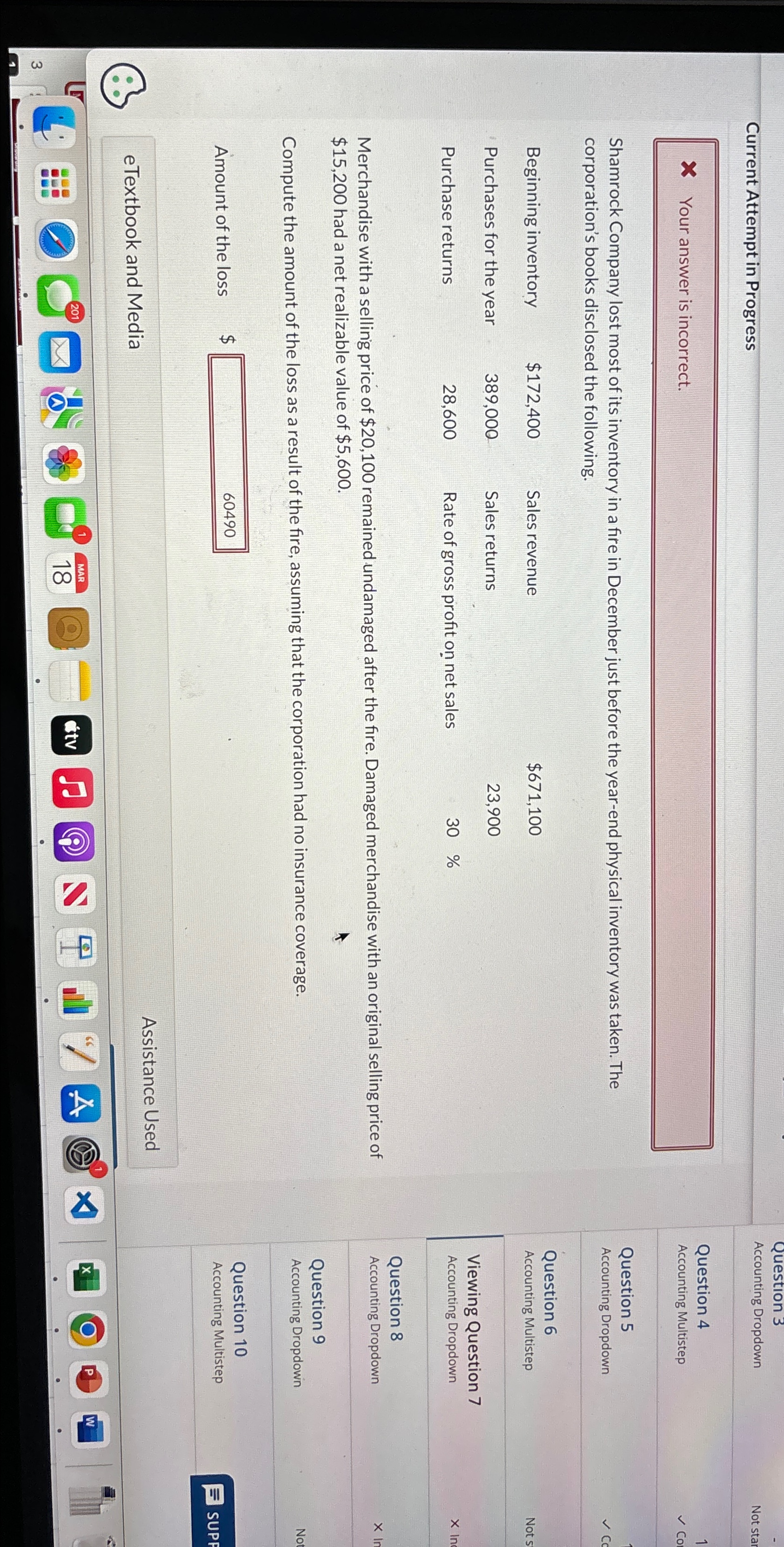  Current Attempt in Progress \times Your answer is incorrect. Shamrock Company