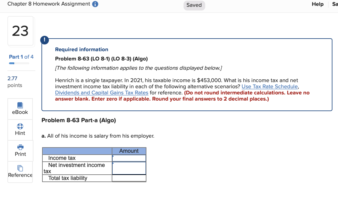 Chapter 8 Homework Assignment i Saved Help Sa 23 Part 1