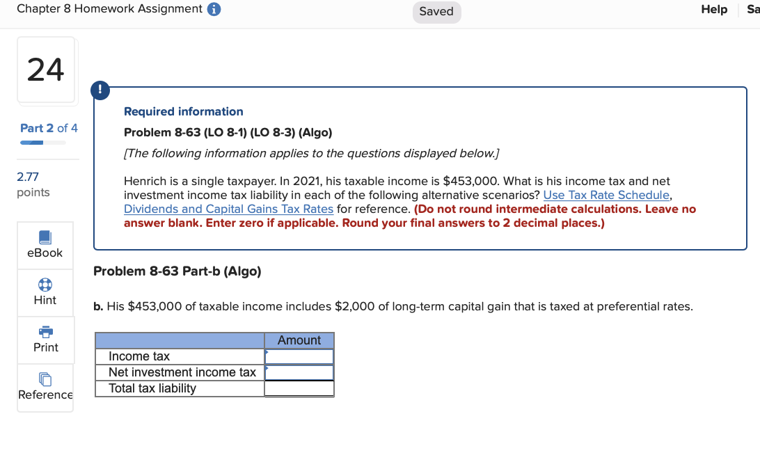 of 4 Required information Problem 8-63 (LO 8-1) (LO 8-3) (Algo) [The